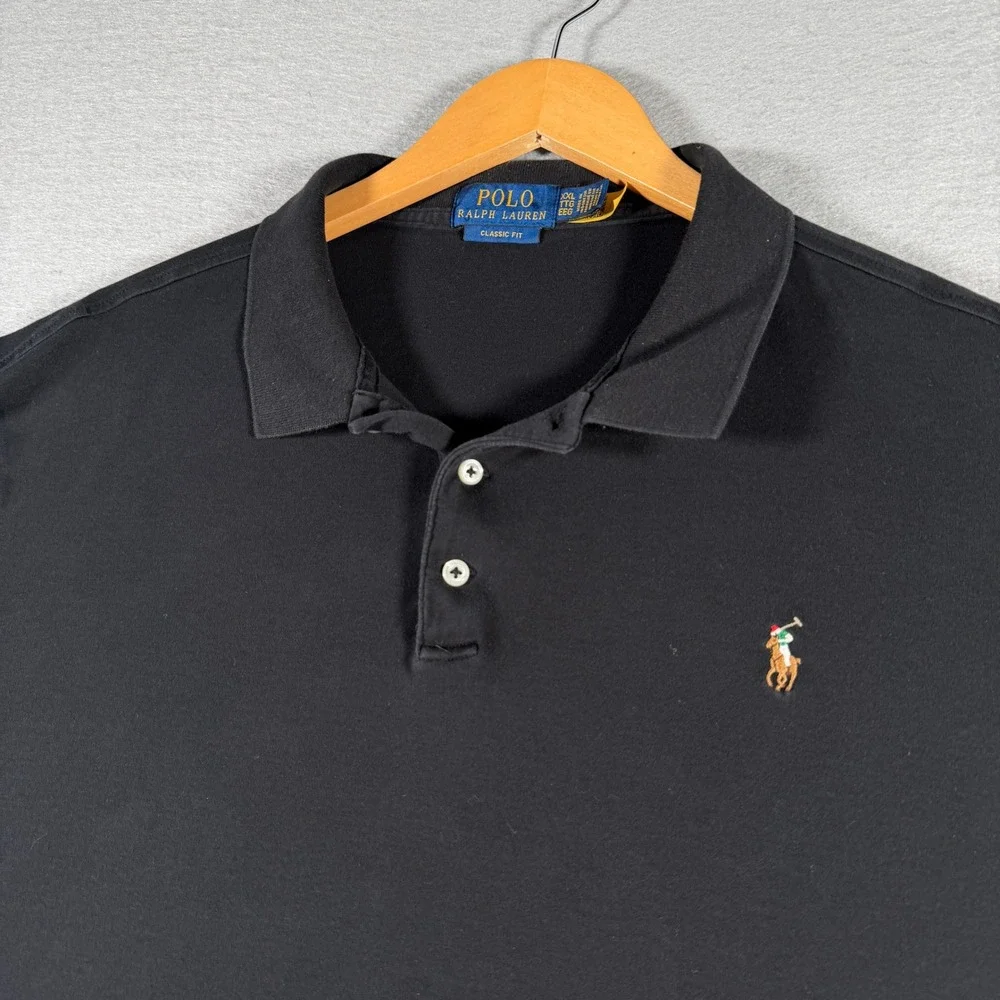 Polo Ralph Lauren Mens XXL Classic Fit Short Sleeve Polo Shirt Black Cotton Logo